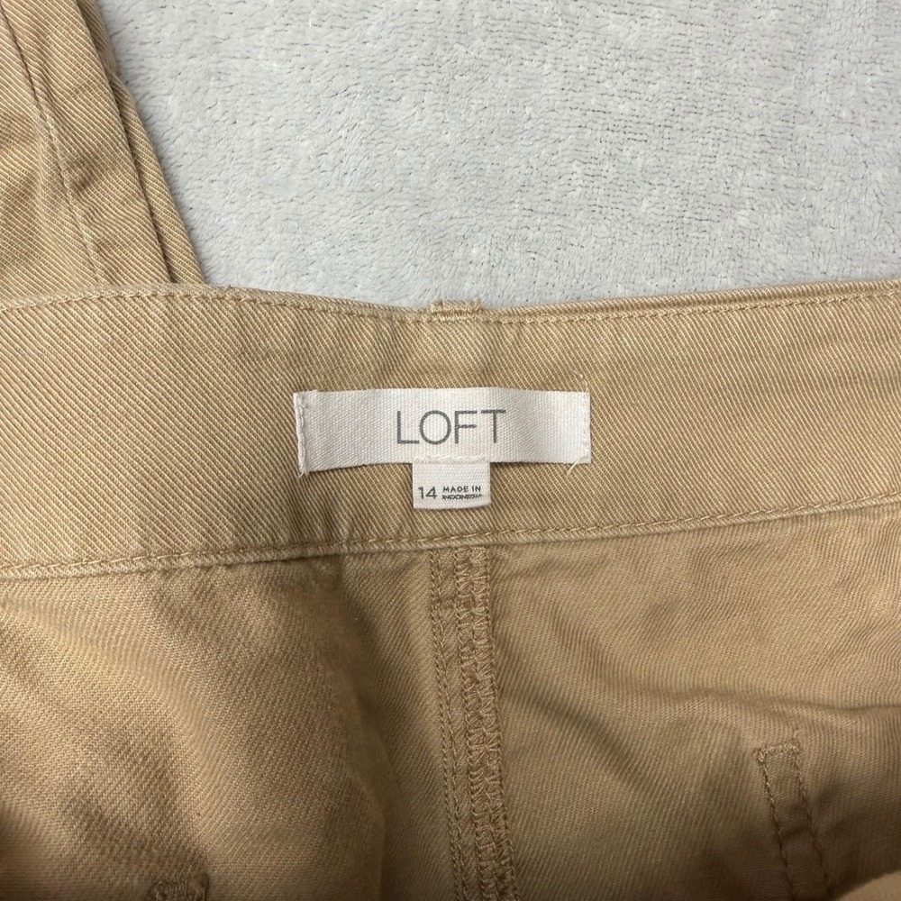 Loft Womens Tan Khaki Wide Leg Utility Seam Front Pants Sz 14 High Rise Trouser - Picture 2 of 7